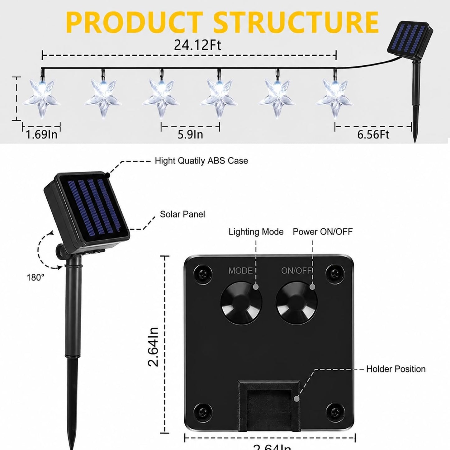 Solar Star Lights Outdoor - 50 LED Solar String Lights Outdoor Waterproof, 30.68ft Solar Powered Star String Lights, Warm White Twinkle Fairy Lights for Garden Fence Yard Decorations, 8 Modes
