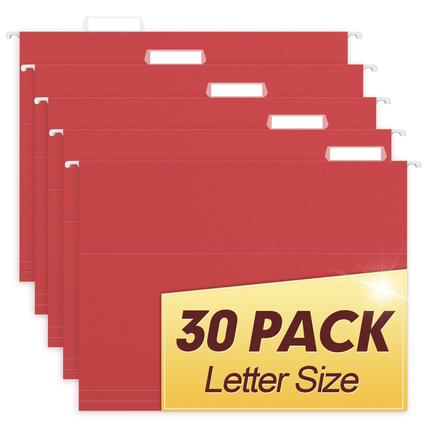 HERKKA Hanging File Folders, 30 Pack Reinforced Letter Size Hanging Folders, Designed for Bulky Files, Filing Cabinet, 1/5-Cut Adjustable Tabs (Red)