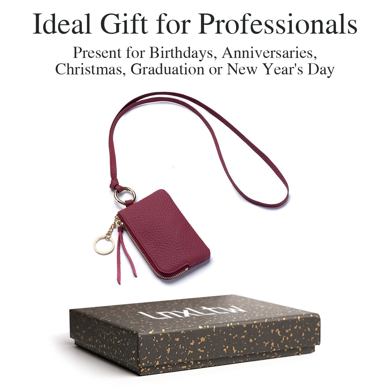 LnxLtw Mini Coin Wallet for Women – Genuine Leather Zipper Coin Purse with Wrist Strap & Keychain, Compact Change Holder & Travel Wallet with Gift Box (Wine Red)