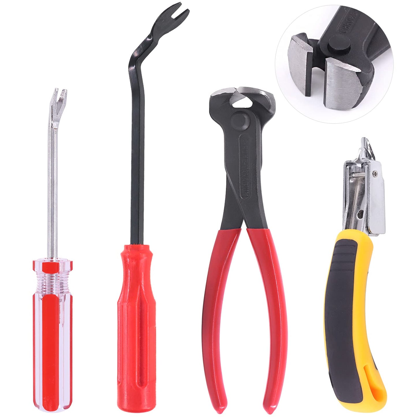 Mardatt 4Pcs Nail Puller and Staple Remover Tool Set, 7" End Cutting Pliers, Staple Puller, Tack Lifter, Fastener Remover for Furniture Floor Wall Car Photo Frame