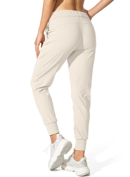 SANTINY Joggers for Women Lightweight Running Drawstring Sweatpants Workout Travel Yoga Athletic Womens Lounge Pants with Pockets(Beige_XL)