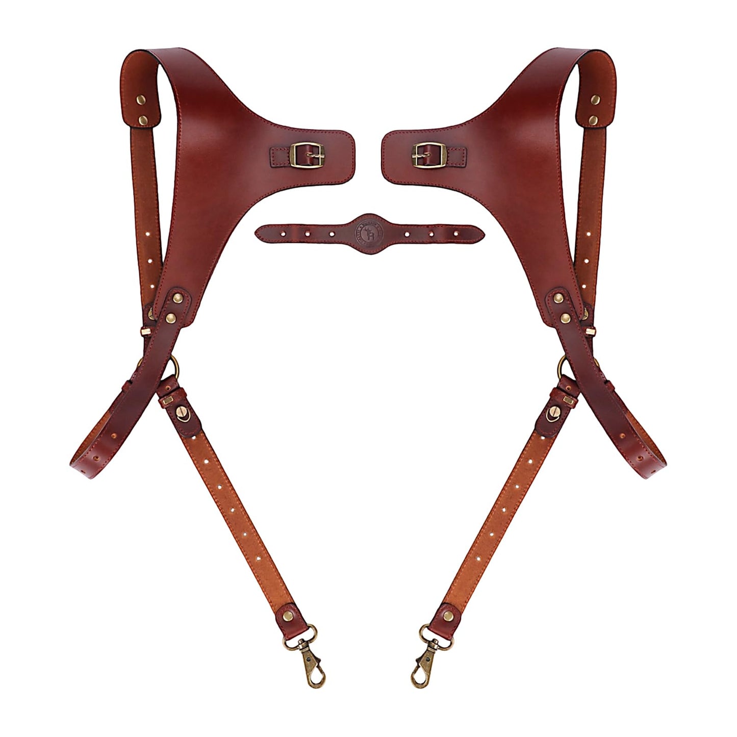 TOURBN Men's Genuine Leather Harness Suspenders - Adjustable Vintage Braces with Brass Hooks for Pants, Weddings & Formal Wear
