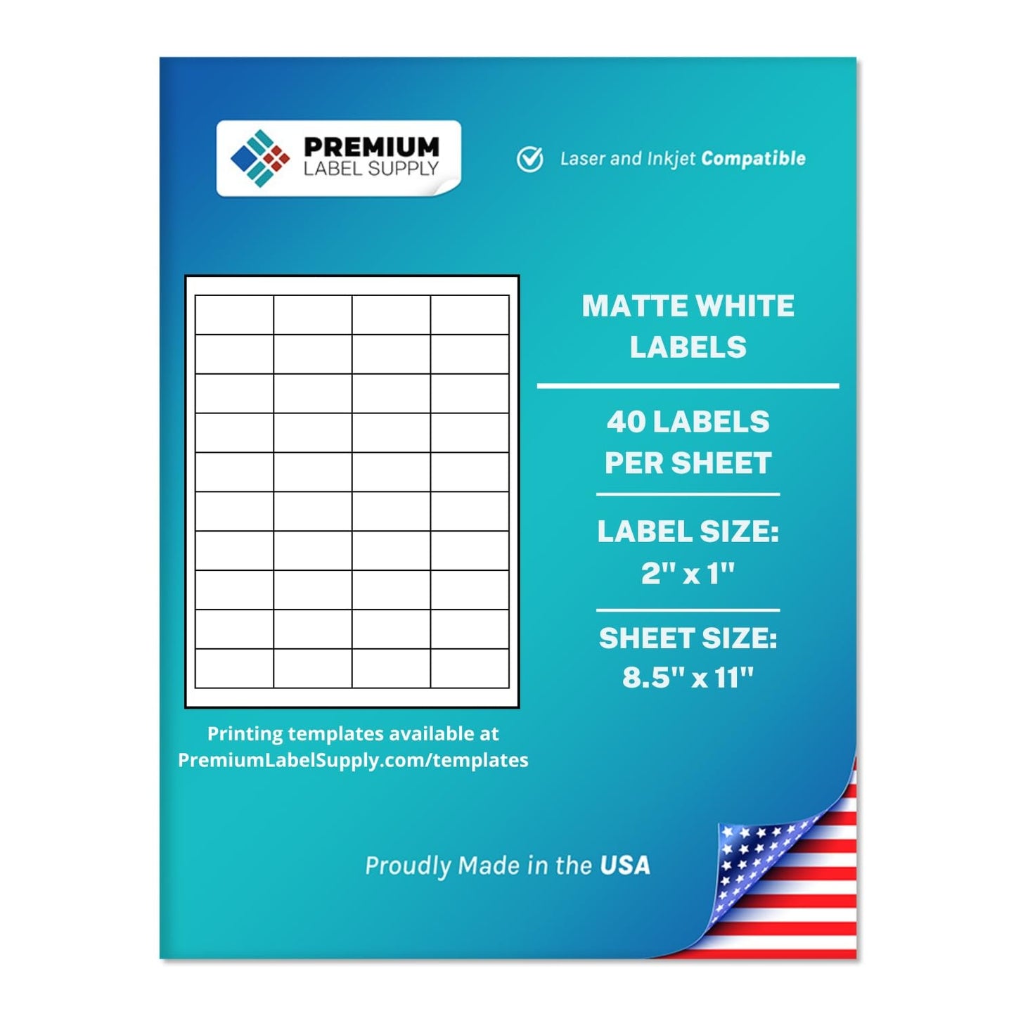 Premium Label Supply White Sticker Barcode Labels – 2" x 1" – Laser/Inkjet Compatible – (40 per Sheet), 25 Sheets – 1000 Total Adhesive Labels
