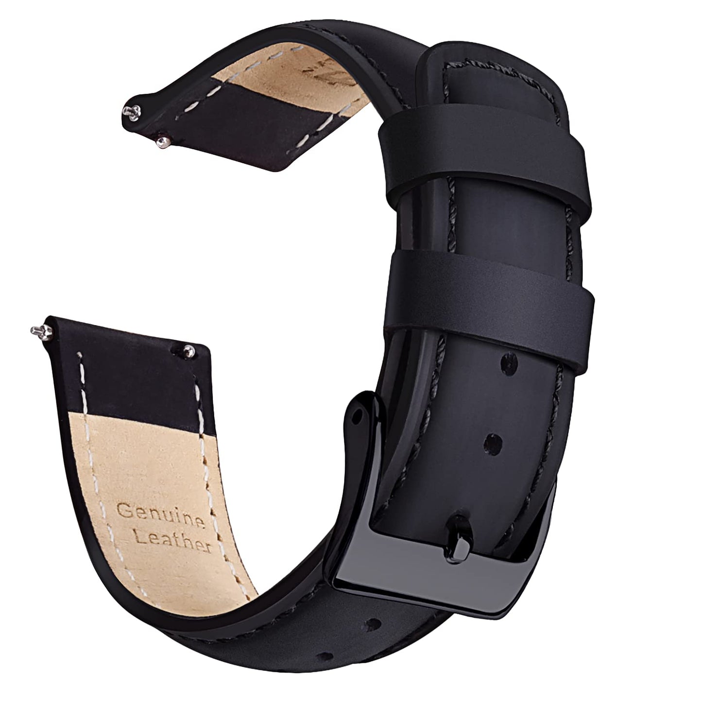 Ritche Genuine 24mm Leather Watch Band Compatible with Timex Expedition Fossil Seiko Classic Vintage Quick Realease Watch Bands for Men Women Black Watch Strap, White Elephant Gifts, Stocking Stuffers for Men, Father's Day gifts