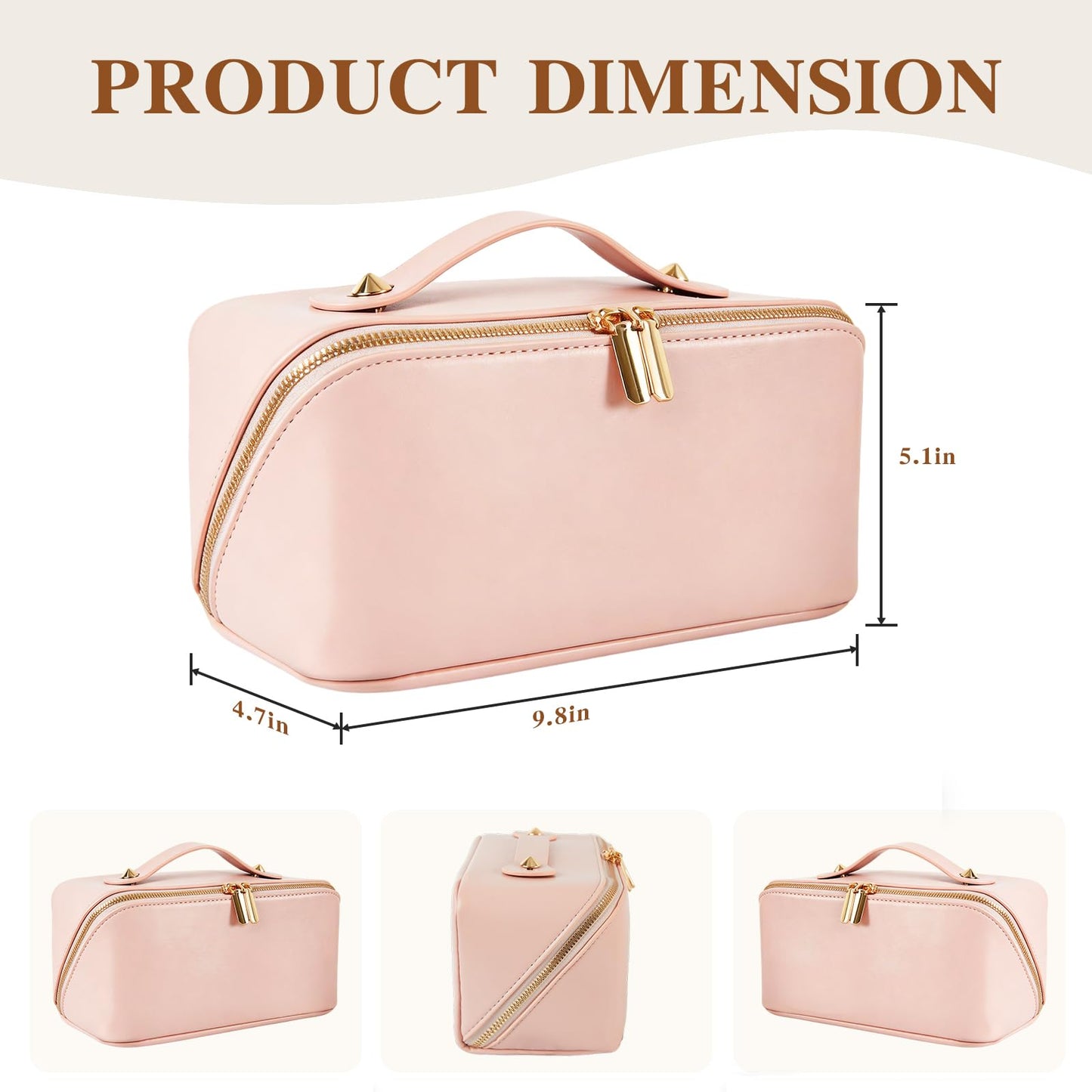IDELCHOIS Travel Makeup Bag Large Capacity Cosmetic Bags for Women, Waterproof Toiletry Bag Open Flat Makeup Bag with Compartments and Handle, Portable Cosmetic Organizer Pouch, Pink