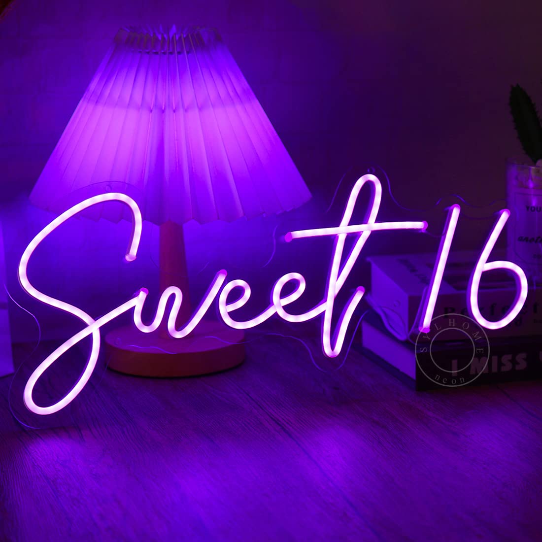 SYLHOME Sweet 16 LED Neon Light Sign 17"X7.3" 5V Sweet Girls Adults Bedroom Happy 16th Birthday Party Wall Decor Beautiful Bestie Sister Pretty Girls USB