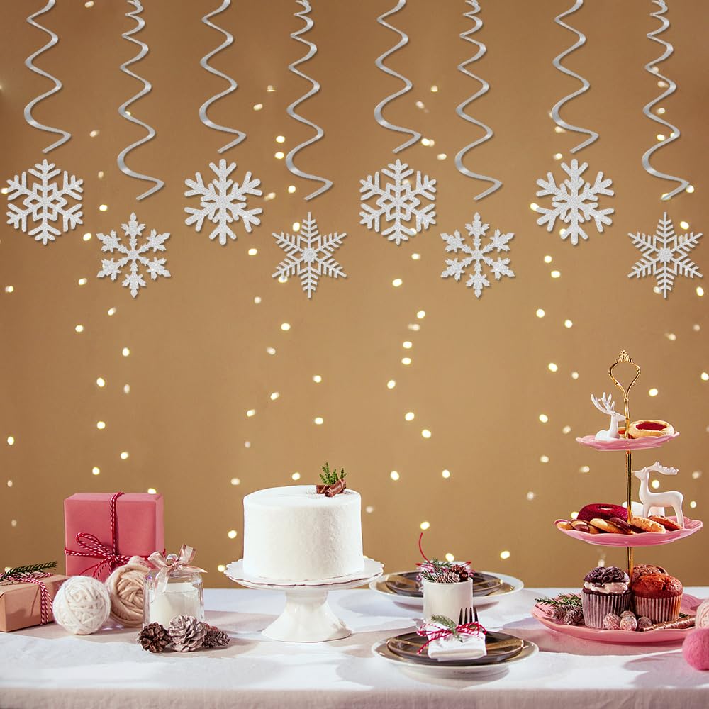 Snowflake Snow White-Silver Christmas Party-Decorations Streamers - 16pcs Frozen Winter Baby Shower Birthday New Year Paper Hanging Swirls Banner,Classroom Ceiling Garland Wonderland Decor Panduola