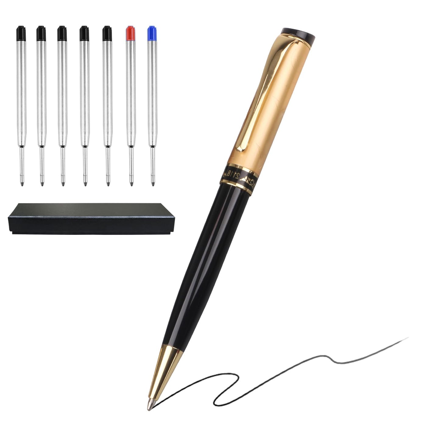 Shiduode Luxury Ballpoint Pens, Retractable Metal Pen with 7 Refills (Black, Blue, Red) for Smooth Writing - Executive Office Desk Accessories, Ideal Gifts for Professionals, Teachers,Nurses