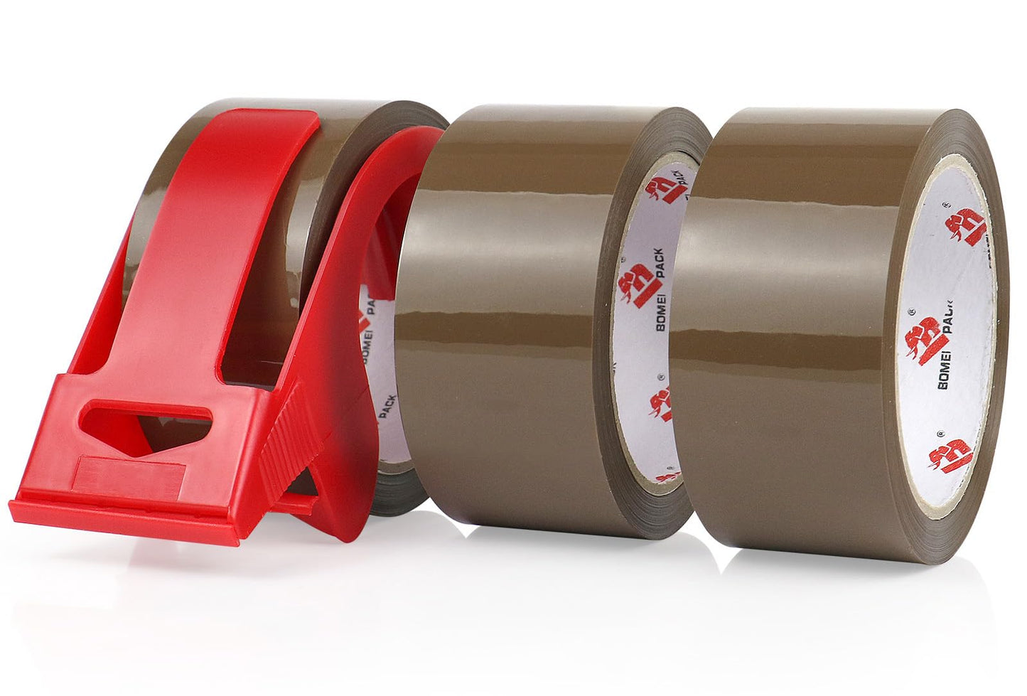 BOMEI PACK Brown Packing Tape with Dispenser, 2.6 mil 1.88 inch x 55 Yards 3 Pack Total 165 Yards, Heavy Duty Brown Tape Package Refills for Shipping, Mailing, Moving & Storage