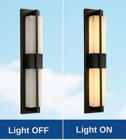 LED Outdoor Wall Lights Fixture Lamps. Modern Elegant Acrylic lampshade with Marble Texture, Aluminum Body. Exterior Black Sconce Wall Lantern IP65 Waterproof Anti Rust. (Modern LED Black 32''H, 18W)