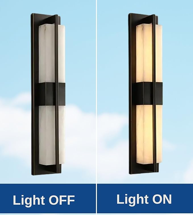 LED Outdoor Wall Lights Fixture Lamps. Modern Elegant Acrylic lampshade with Marble Texture, Aluminum Body. Exterior Black Sconce Wall Lantern IP65 Waterproof Anti Rust. (Modern LED Black 40''H, 24W)