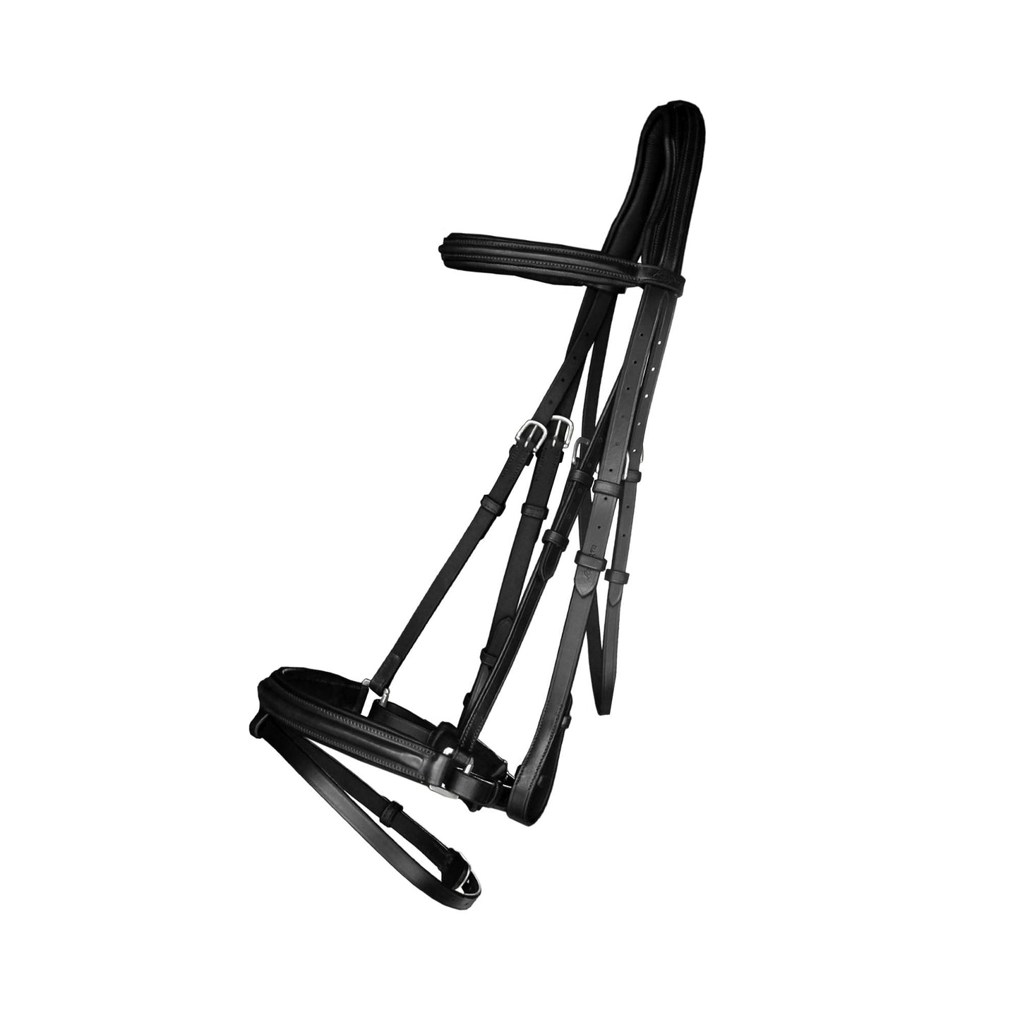 Exion Dressage Bridle with Anti-Pressure Crownpiece | Anatomical Padded Crank Noseband with Flash, Soft Browband & Web Reins with Hand Stoppers | Premium Leather Horse Bridle for Comfort & Control