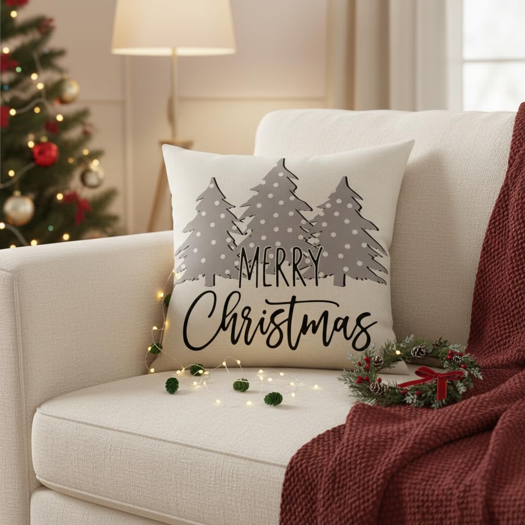 PSDWETS Merry Christmas Pillow Cover 18x18 Set of 4 Christmas Decorations let It Snow Holiday Farmhouse Decor Cushion Cover for Home Sofa