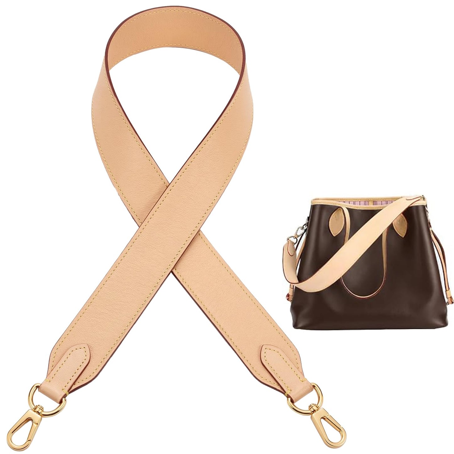 STBL Vachetta Leather Wide Straps Crossbody Replacement Bag Shoulder Strap for Neverful Graceful Speedy25 30 35 Tote Handbag Wide Shoulder Straps & DIY Leather Purse Strap (Beige)