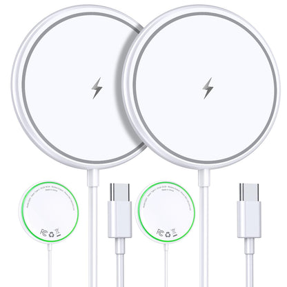 Magnetic Wireless Charger 2 Pack, 15W Fast Mag Safe Compatible Charging Pad for iPhone 16/15/14/13/12 Series & AirPods 3/2/Pro, Dual-Port Wireless Charging Station with Sleep-Friendly Light