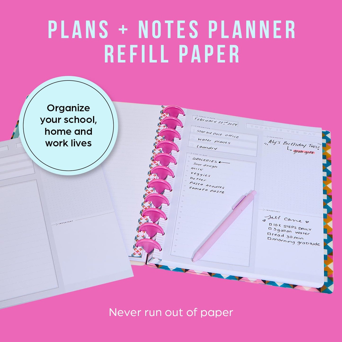 Happy Planner Undated Refill Paper for Planners and Journals, Neutral Lined Dashboard Layout Daily Notebook Planner Paper, Big Size, 100 Sheets 8 1/2" x 11"