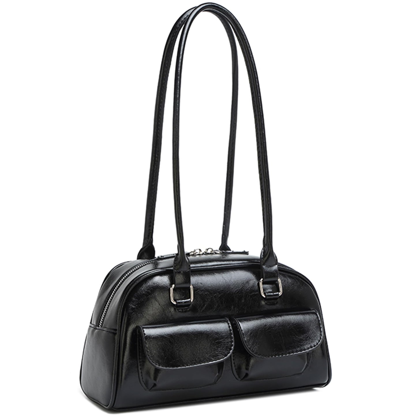Fozehlad Y2K Shoulder Bag for Women Retro PU Leather Tote Handbag Multi-Pocket Hobo Bag with Zipper for Gifts