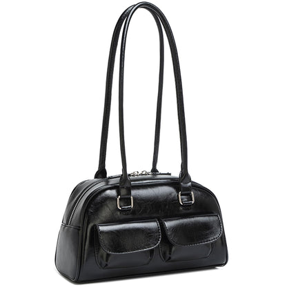 Fozehlad Y2K Shoulder Bag for Women Retro PU Leather Tote Handbag Multi-Pocket Hobo Bag with Zipper for Gifts