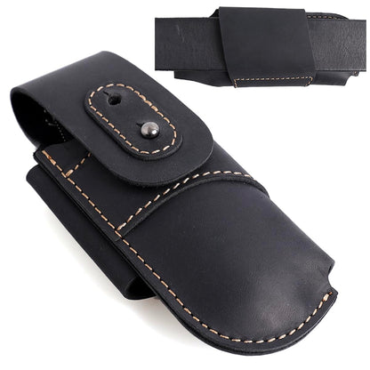 Topstache Leather Knife Sheath for Belt - Horizontal Carry Knife Holster - EDC Belt Organizer - Leather Multitool Sheath Pouch with Two Snap Closure for Folding Knife, Black