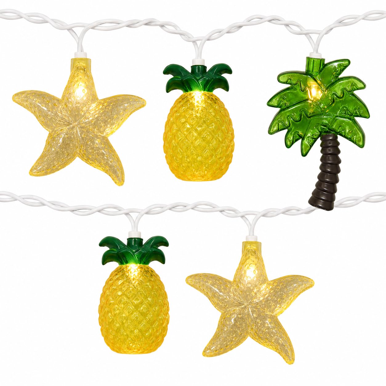 19Ft Hawaiian Beach String Lights Outdoor with 35 LED Starfish, Pineapple & Palm Tree Lights, Plug-in Tropical Party Decoration for Patio, Backyard, Garden, Window, Tiki Bar, Pool Party Decor