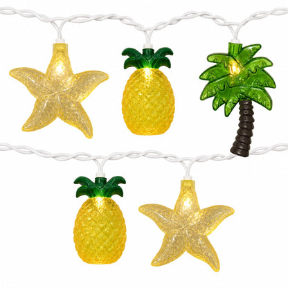 19Ft Hawaiian Beach String Lights Outdoor with 35 LED Starfish, Pineapple & Palm Tree Lights, Plug-in Tropical Party Decoration for Patio, Backyard, Garden, Window, Tiki Bar, Pool Party Decor
