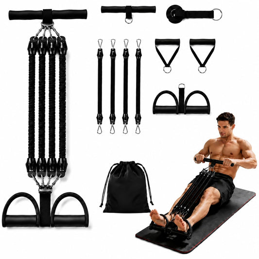 100LB Pedal Resistance Band with Handle, Portable Adjustable Tension Rope, Heavy Duty 4-Tube Full Body Exercise Equipment Set for Home Workout