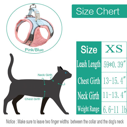 ORIA Pet Harness, Dog Harness, Cat Harness and Leash Set, Breathable Pet Vest, Reflective Strips Jacket for Small Kitten, Puppy, Rabbit, Pink and Blue, 6.6 to 11lb