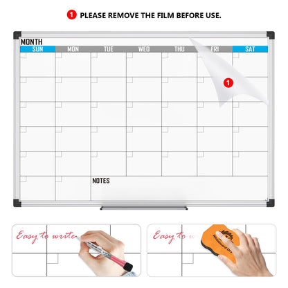 XBoard Magnetic Calendar Whiteboard 36" x 24" - Monthly Calendar Dry Erase Board, Reusable Colorful Calendar Board, Silver Aluminium Framed Monthly Planning Board