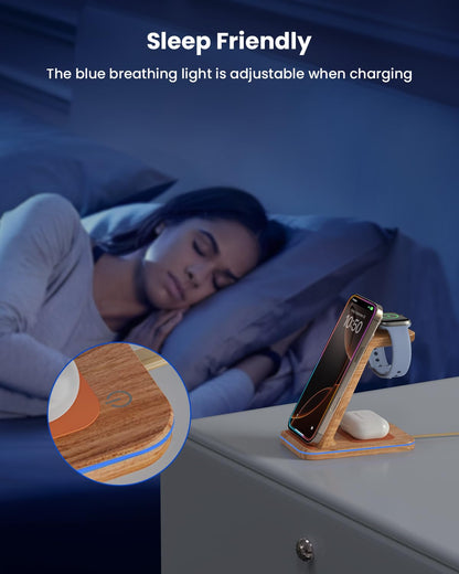 Wireless Charging Station for Apple - 3 in 1 Wireless Charger Stand Dock Watch and Phone Charger Station for Apple Watch 11/8/7/SE/6/5/4/3/2, iPhone 17 16-12 Pro Max SE XS X, Samsung, AirPods Pro/3/2