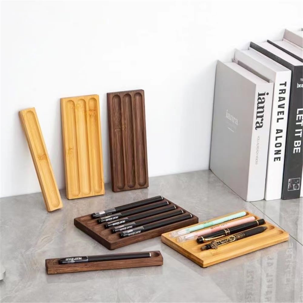 JUTSTJUKO Pen holder Organizer of Office desks,Walnut Desk Pen Stand,Wave Pen Tray Accessory,Teacher Gifts,Suitable for School,Home,Desktop Office Art Accessories (Walnut, 3 Grid)