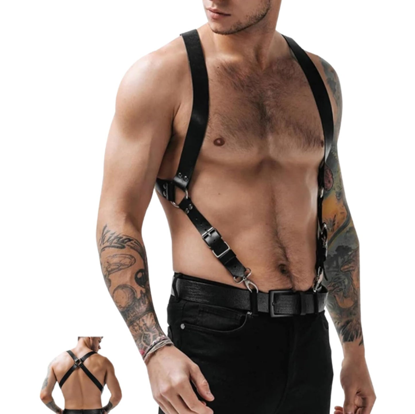 TWBQND Men's Sexy Leather Shoulder Belt Adjustable Punk Breastplate Chest Belt Stylish Waist Harness Tough Gay Behind Cross Body Straps Body Jewelry Costumes Dress Up for Party Club Bar