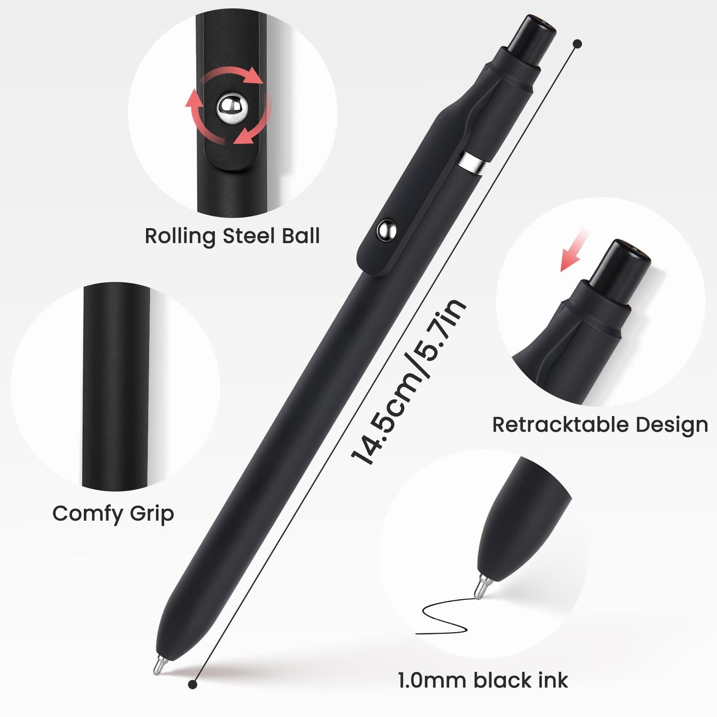 Sooez 40 Pack Bulk Pens Ballpoint, Black Ink Pens for Smooth Writing, Quick Dry Ball Point Pens Black, Medium Point 1.0mm Fidget Pens for Journaling, Office Supplies for Nurse Server