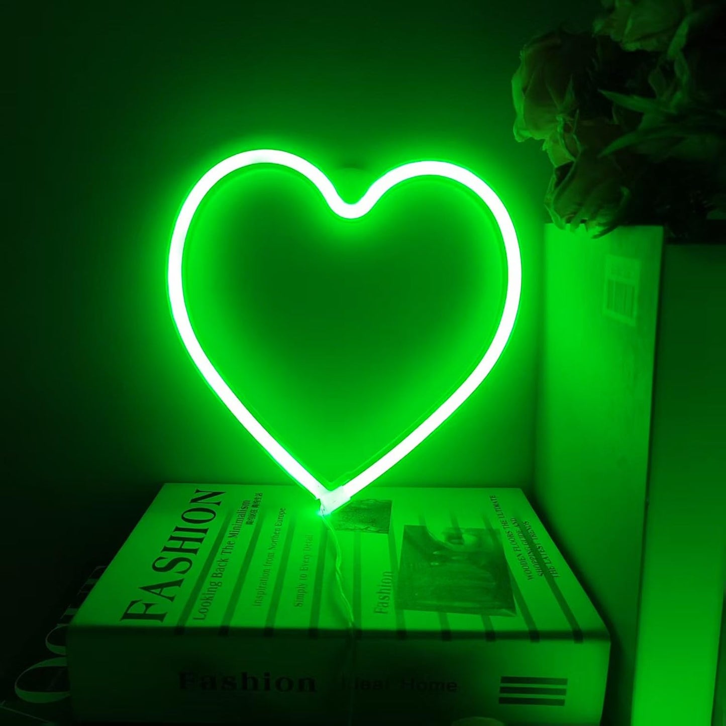 LED Neon Heart Sign,Love Hearts Neon Light for Girls Room Bedroom Dorm Decor,USB or Battery Powered Heart Lamp for Wedding Window Wall Decorations(1Pc Green)