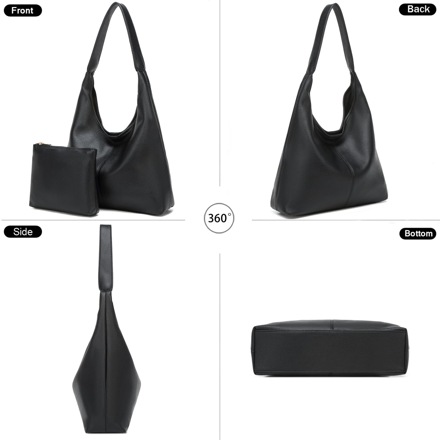 Casual Hobo Bag for Women Soft Shoulder Bags Slouchy Pu Leather Tote Purses for Work Travel