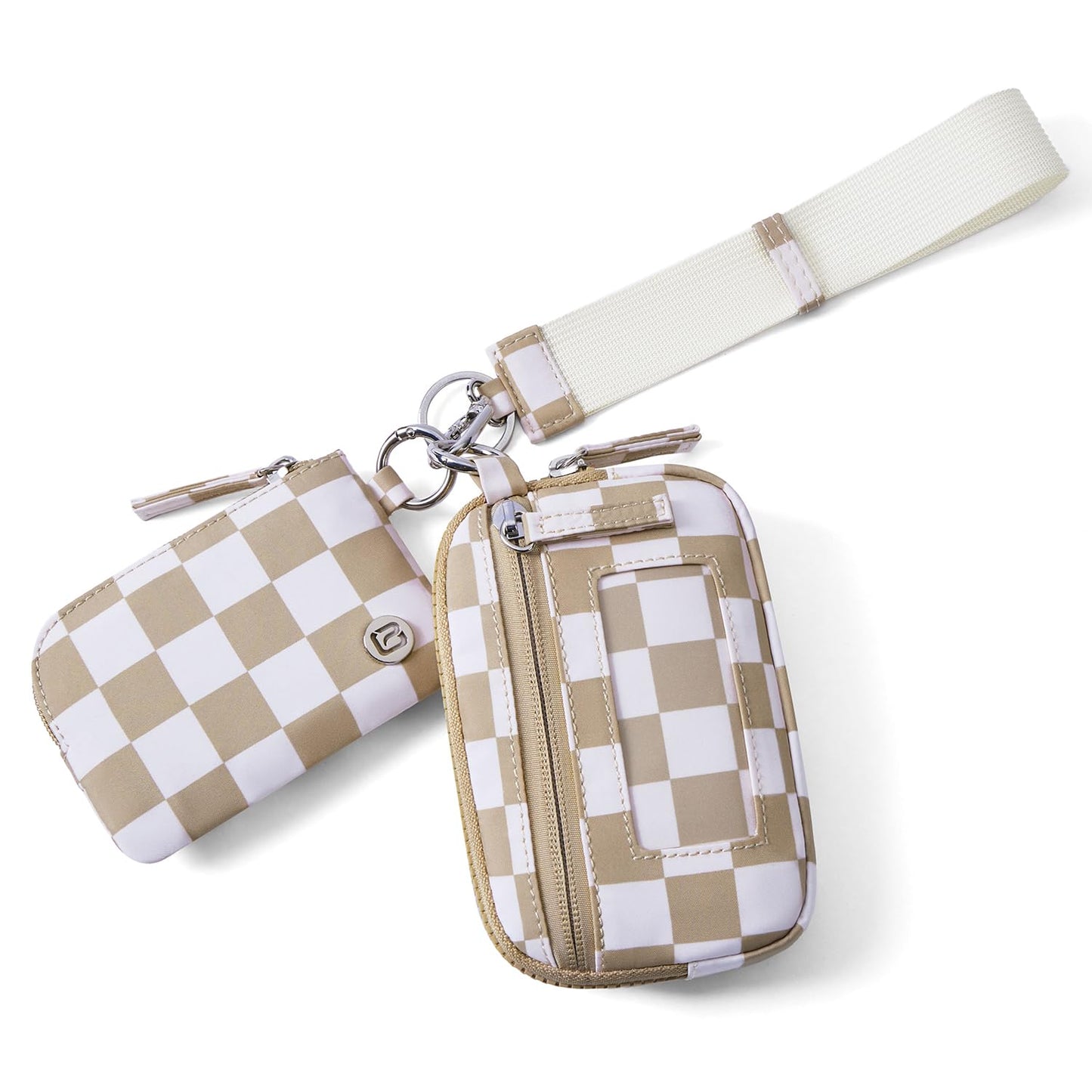 POIUGOYA Keychain Wristlet Wallet,Dual Pouch Wristlet Portable,Nylon RFID Coin Purse Small Wallet with key ring,ID Window