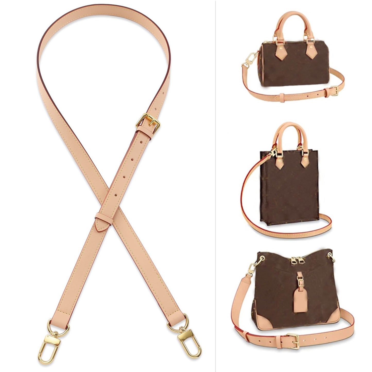 BMBMLV Vachetta Leather Strap Adjustable Crossbody Strap for Small Bags Pochette Mini NM Eva Favorite PM MM Nano Speedy (Beige)