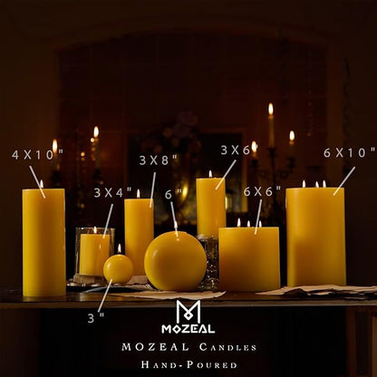 MOZEAL 3" x 8" Hand-Poured Unscented Large Candle,Smokeless Rustic Pillar Candle Set of 2,Slow Burn,No Drip,Approx 150 Hours Burning,Wedding,Dinner,Christmas and Home Decorative,Tall Yellow Candle