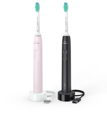Philips Sonicare 3100 Series Sonic Electric Toothbrush (Dual Pack) with Pressure Sensor and BrushSync replacement reminder (Black and White) (Black and White)