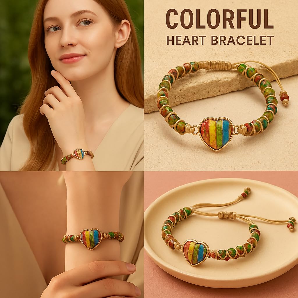 "SS Boutique" 7 Chakra Healing Heart Gemstone Bracelet – Handmade Natural Stone Wrap for Meditation, Energy, Spiritual Protection, and Mental Health Balance – 1 Strand 1 Piece Leather Bracelet