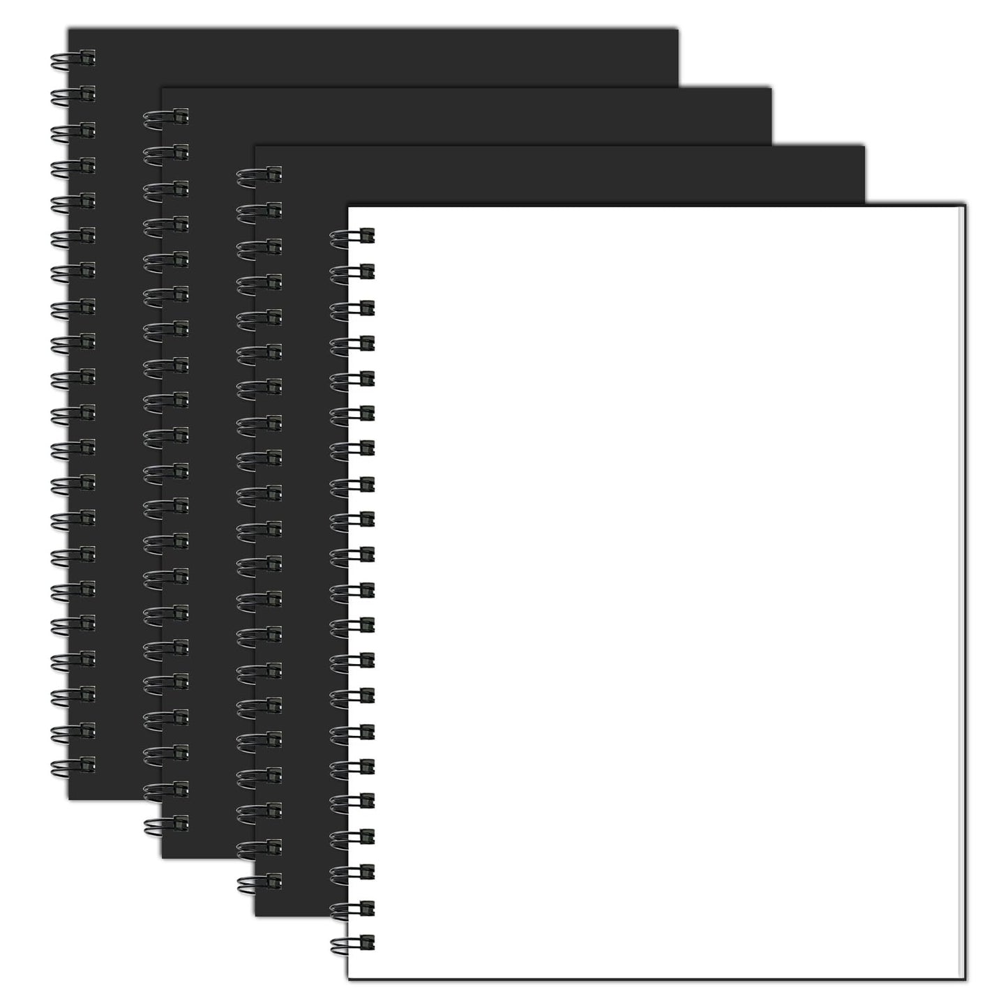 Ouzoustate Blank Spiral Notebook, 8.5" x 11" Hardcover Sketch Book, 4 Pack Large Blank Journal for Drawing, A4 Black Unlined Journals for Women Men Office School Home