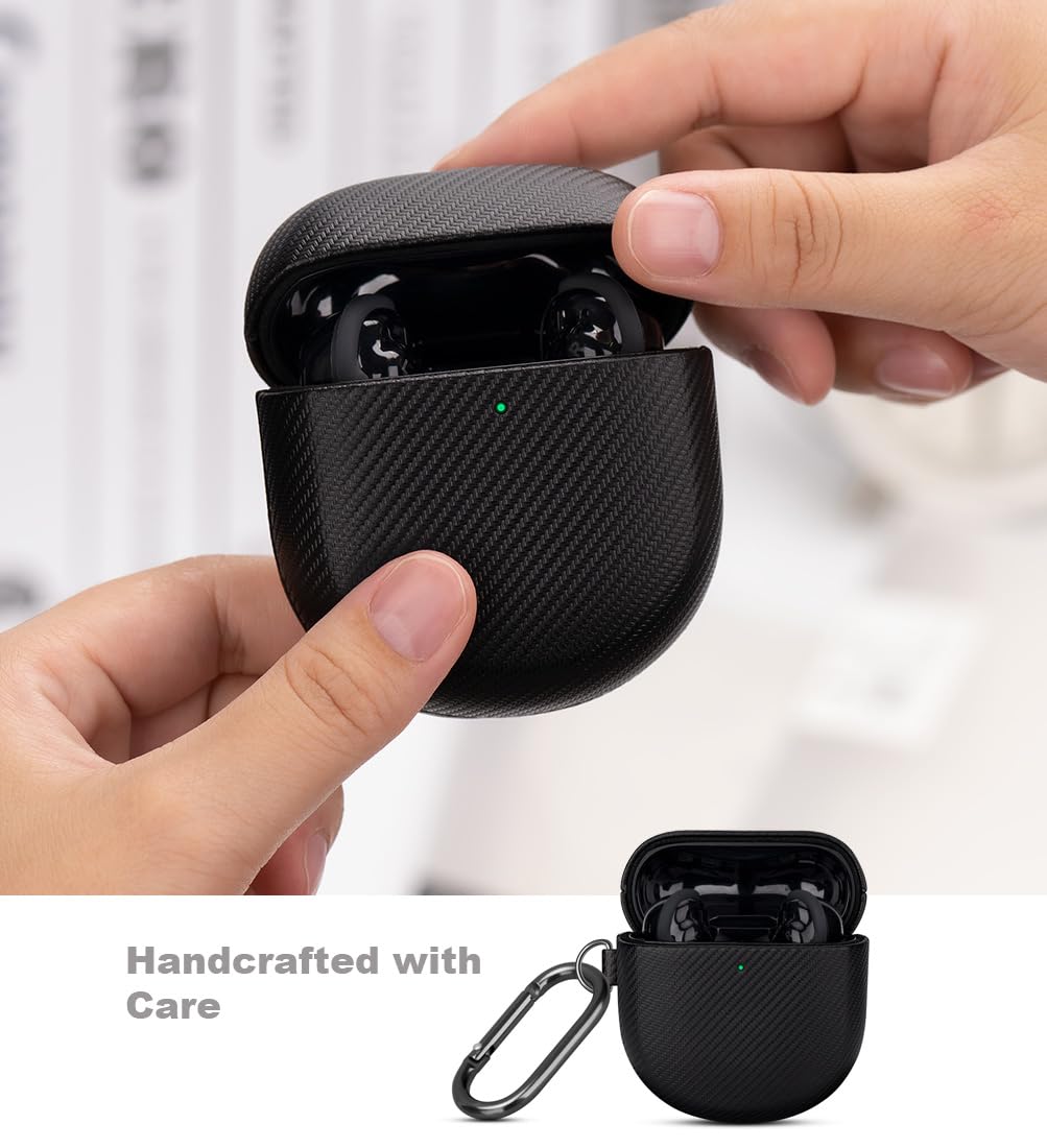 LOPIE Handmade Case for Bose QuietComfort Ultra 2 Earbuds 2025 / Quiet Comfort Ultra Earbuds/QuietComfort Earbud II, Synthetic Leather, Protective Hard Shell Cover with Clip & Cleaner Kit - Black