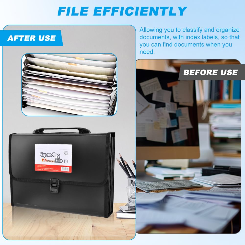 Trasylph 26 Pockets Accordion File Organizer with Lock,Document Organizer with Labels,Fireproof Expanding File Folder Paper Organizer Folder for Letter A4 Files | Receipt and More