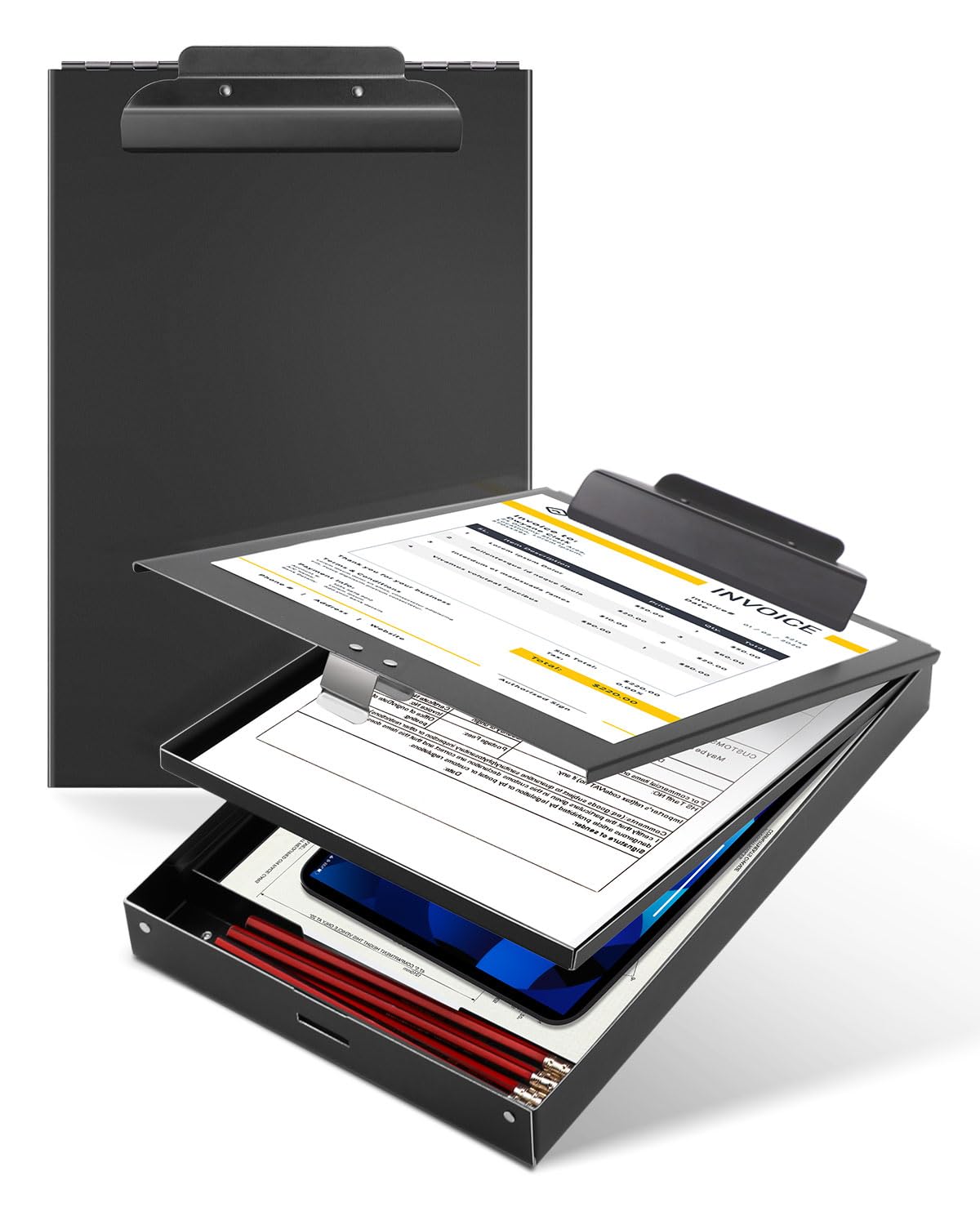 Metal Clipboard with Storage, Letter Size Heavy Duty Aluminum Clipboards, Dual Storage Binder Form Holder with High Capacity Clip for Teacher, Nurse, Police, School & Office Supplies - Frosted Black