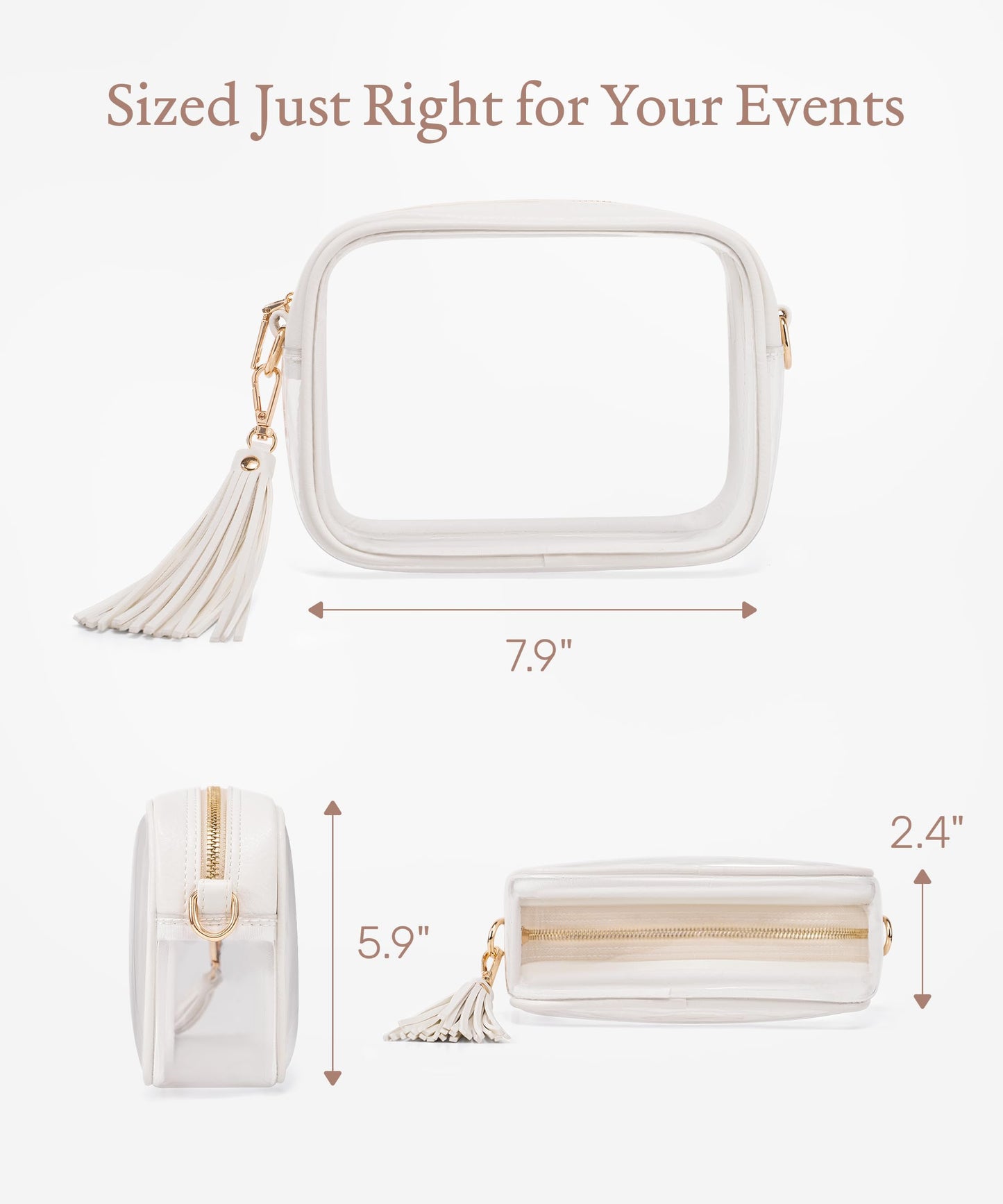 Yarnic Clear Bag Stadium Approved, PVC Transparent Crossbody Purse for Concert Sports Event Small Women Bags with Adjustable Shoulder Strap (White)