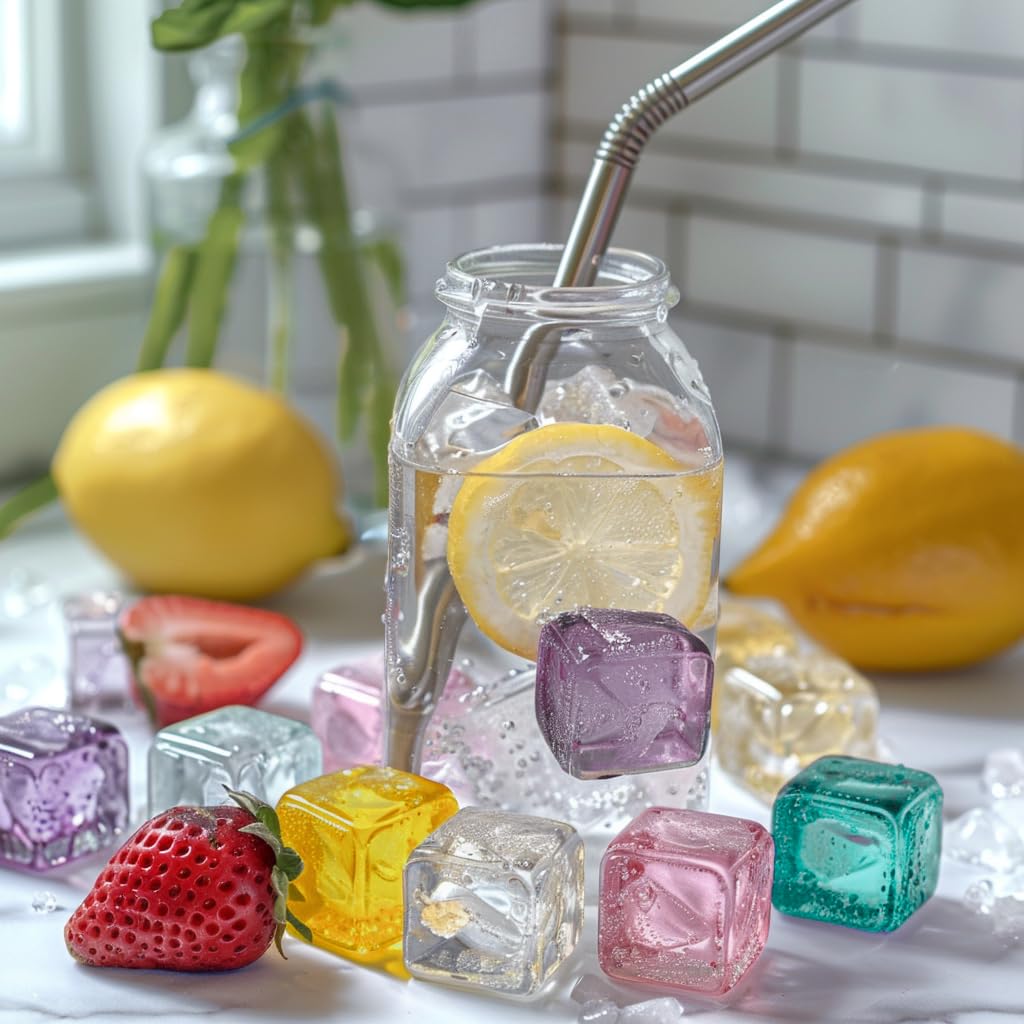 HappyFiller 76 PCS 0.7 Inch Multi Colors Fake Crystal School Counting Plastic Ice Cubes Acrylic Artificial Square Rocks for Photography Props,Food Display,Vase Filler,Table Scatters,Arts Crafts