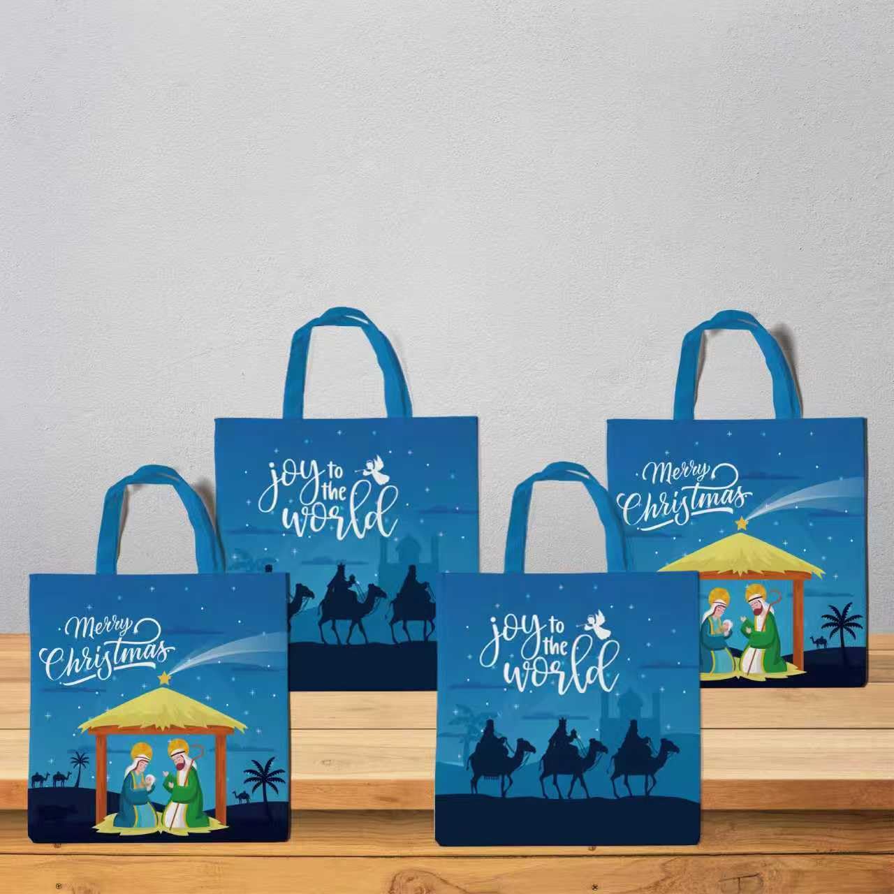 Lyosehy 12PCS Christmas Nativity Non Woven Bags Merry Christmas Goodie Bags Bulk with Handle Joy to the World Party Treat Bags for Jesus Holiday Theme Birthday Party Supplies Decorations
