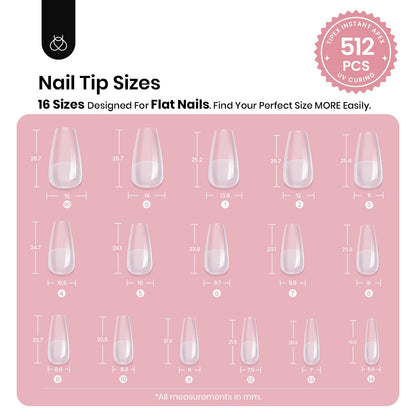 Beetles Tipex Gel Nail Kit, Medium Almond Nail Tips 224 Pcs 16 Sizes Pre-Building Pre-Etched Thick Acrylic Tips with Tipex Glue, Mini Lamp
