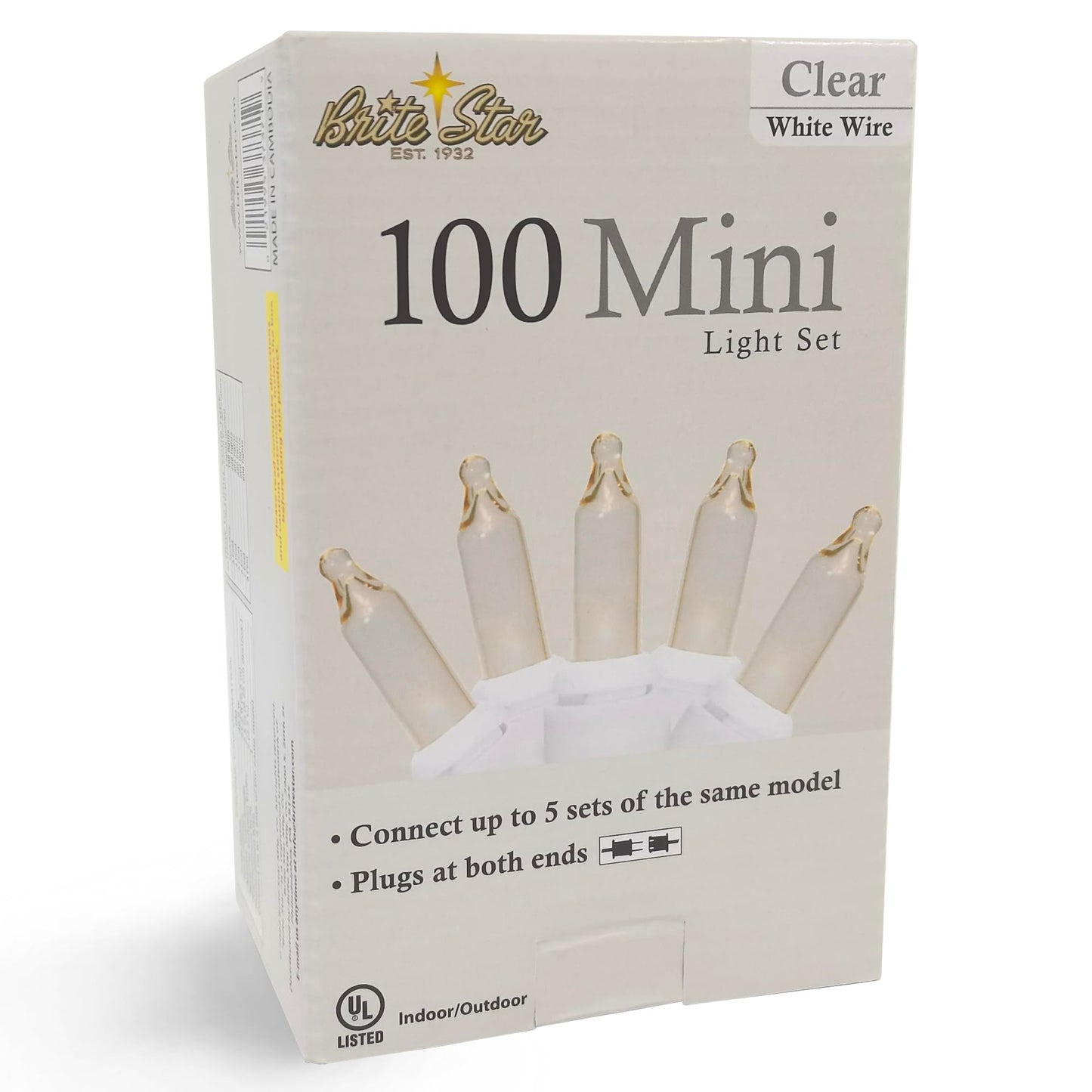 Brite Star 100 Count Mini String Christmas Lights, Clear - 22 feet Indoor/Outdoor Christmas Tree Lights with White Wire