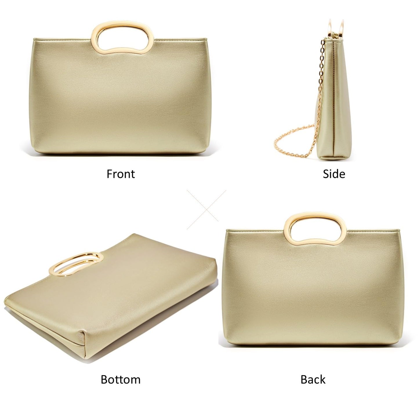 DETARA Clutch Purses for Women Cut Out Handle Clutch PU Leather Evening Bag Elegant Purse for Women Formal Wedding Party (Gold P032G)