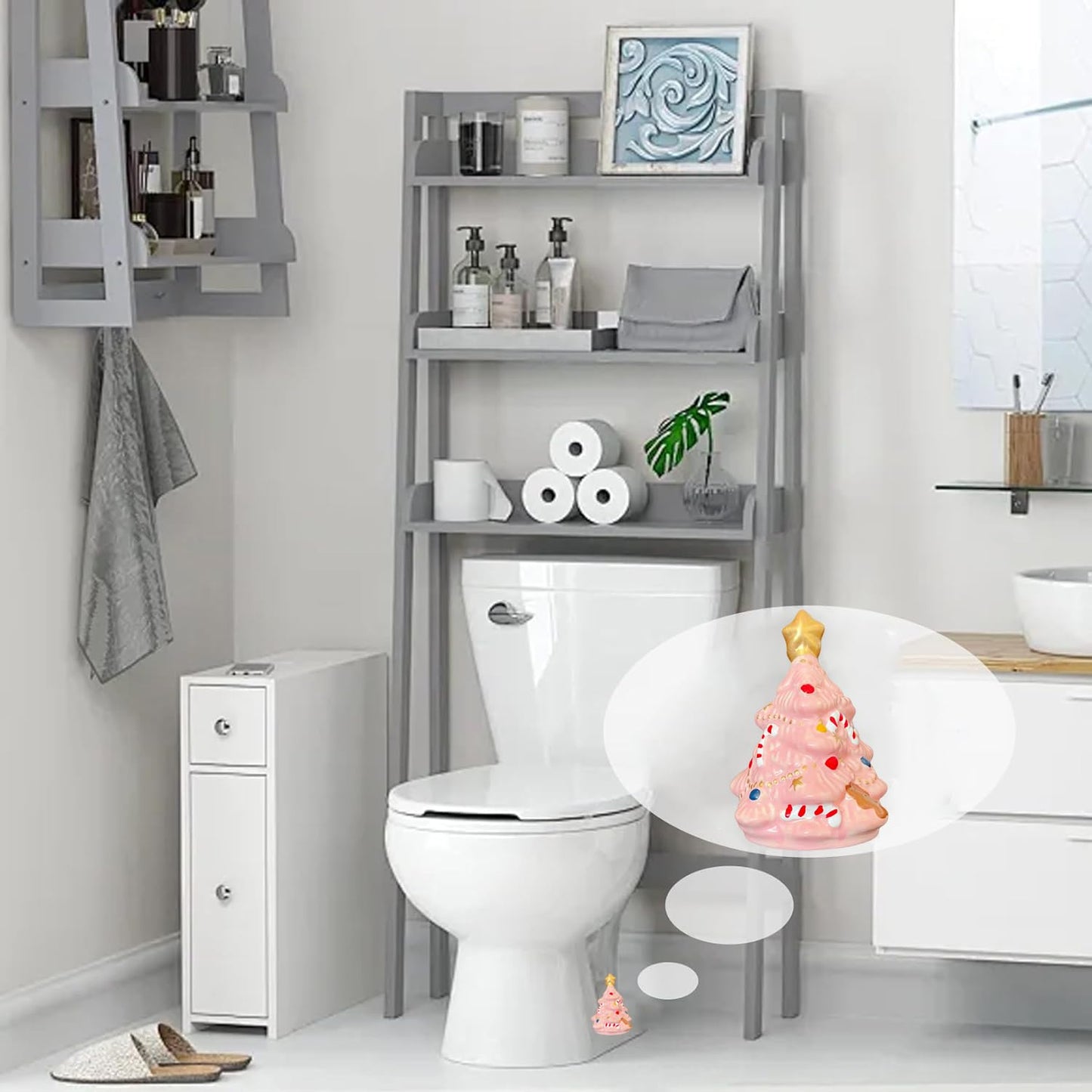 2Packs Christmas Tree Toilet Bolt Covers Decorative Tall Toilet Bolt Caps for Christmas Bathroom Decor, Toilet Caps for Bottom of Toilet, Ceramic Toilet Screw Cover Caps, Easy Installation (Pink)